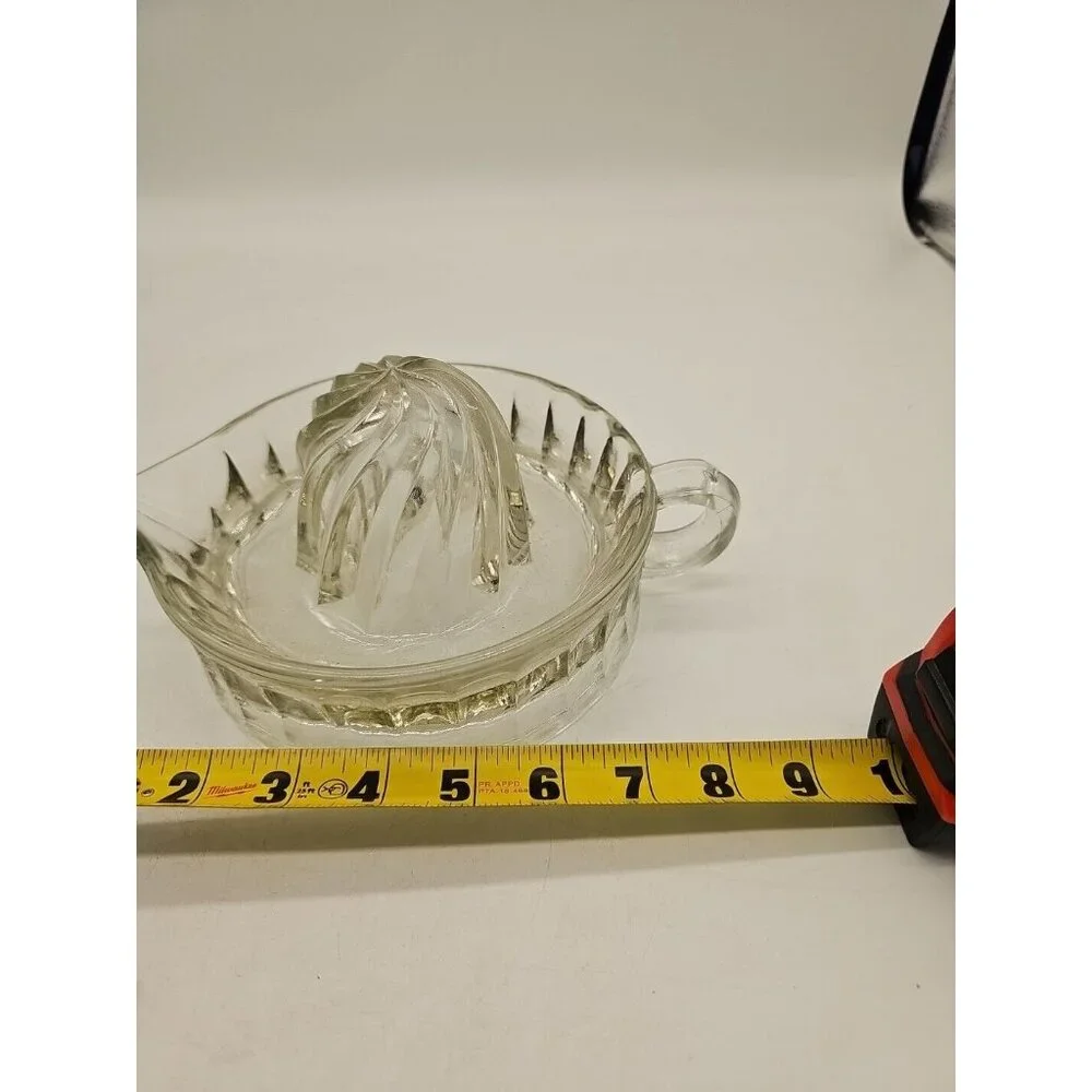 Hazel‎ Atlas Glass Criss Cross Vintage Juicer with Handle Footed Clear